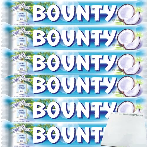 Bounty Einzelriegel Gefüllte Milchschokolade mit saftigem weissem Kokosmark 6er Pack (6x57g Riegel) + usy Block von usy