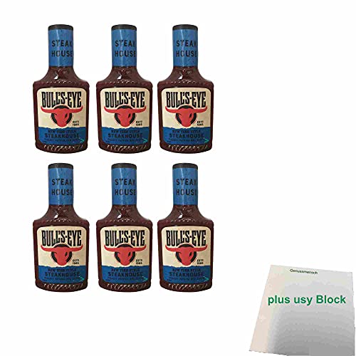 Bull's Eye Steakhouse Pikante Paprika BBQ-Sauce 6er Pack (6x 300ml Flasche) + usy Block von usy