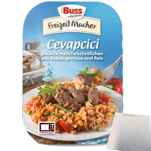 Buss Cevapcici Pikante Hackfleischröllchen mit Balkangemüse und Reis Fertiggericht (300g Packung) + usy Block von usy