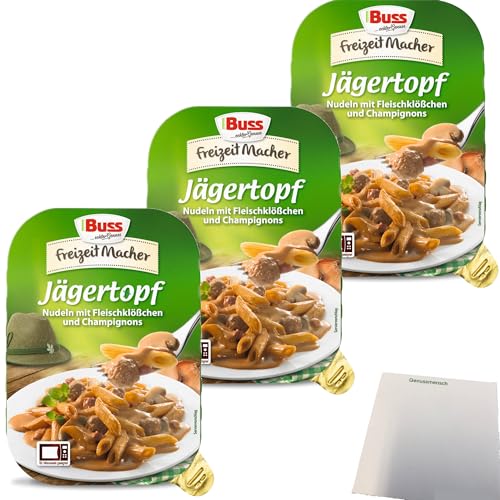 Buss Jägertopf Eiernudeln mit deftigen Fleischklößchen und Champignons in einer feinen Bratensauce 3er Pack (3x300g Packung) + usy Block von usy