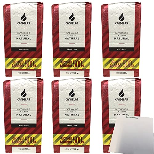 Candelas Cafe Molido de tueste Natural 6er Pack (gemahlener Kaffee, 6x 500g Packung) + usy Block von usy