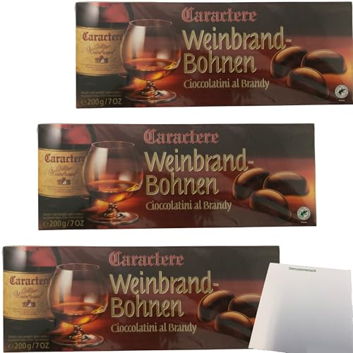 Caractere Weinbrandbohnen Zartbitterschokolade gefüllt mit Weinbrandt 3er Pack (3x200g Packung) + usy Block von usy