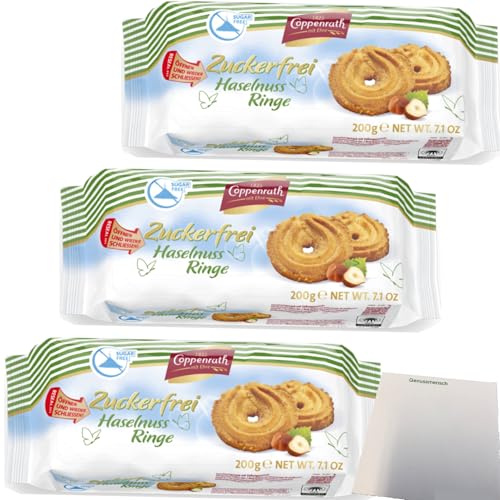 Coppenrath Haselnuss-Ringe ohne Zucker 3er Pack (3x200g Packung) + usy Block von usy