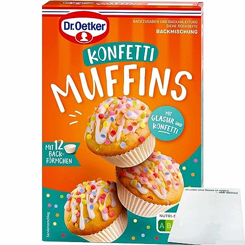 Dr. Oetker Backmischung für bunte Konfetti Muffins mit Backförmchen und Glasur (325g Packung) + usy Block von usy