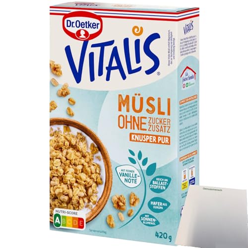 Dr. Oetker Vitalis Knusper-Müsli ohne Zuckerzusatz (420g Packung) + usy Block von usy