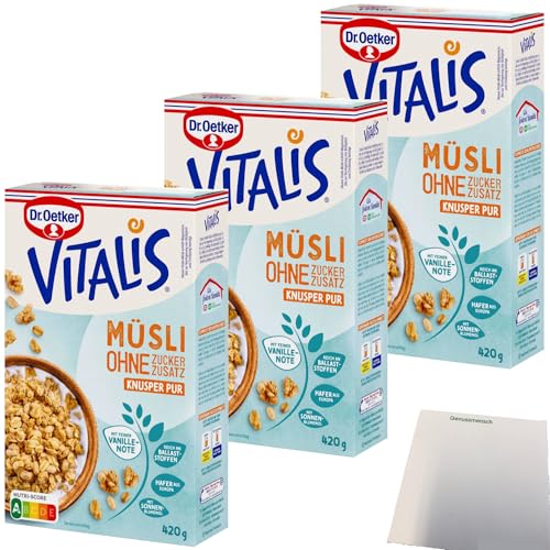 Dr. Oetker Vitalis Knusper-Müsli ohne Zuckerzusatz 3er Pack (3x420g Packung) + usy Block von usy