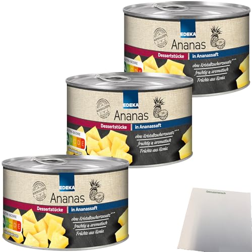 Edeka Ananas-Dessertstücke in Ananassaft fruchtig aromatisch 3er Pack (3x227g Dose) + usy Block von usy