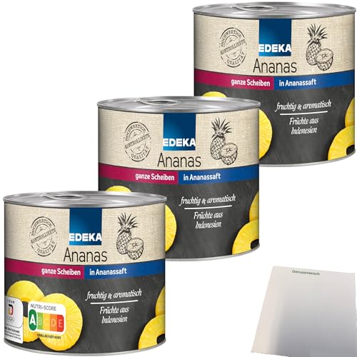 Edeka Ananas ganze Scheiben in Ananassaft fruchtig aromatisch 3er Pack (3x432g Dose) + usy Block von usy