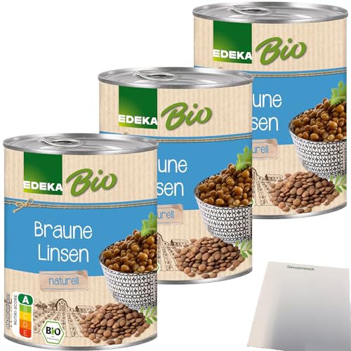 Edeka Bio Braune Linsen naturell 3er Pack (3x400g Dose) + usy Block von usy