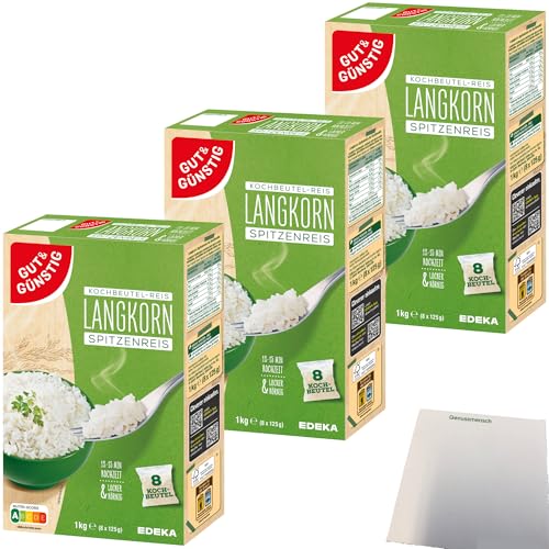 Edeka Langkorn-Spitzenreis locker und körnig im Kochbeutel 24 Beutel 3er Pack (3x1kg Packung) + usy Block von usy