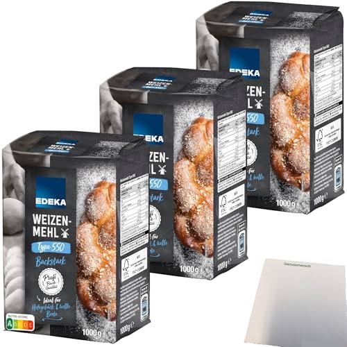 Edeka Weizenmehl Type 550 ideal für Hefegebäck und helle Brote 3er Pack (3x1kg Packung) + usy Block von usy