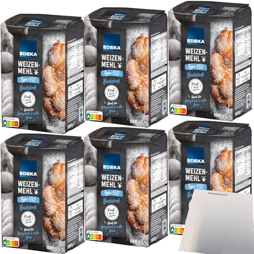 Edeka Weizenmehl Type 550 ideal für Hefegebäck und helle Brote 6er Pack (6x1kg Packung) + usy Block von usy