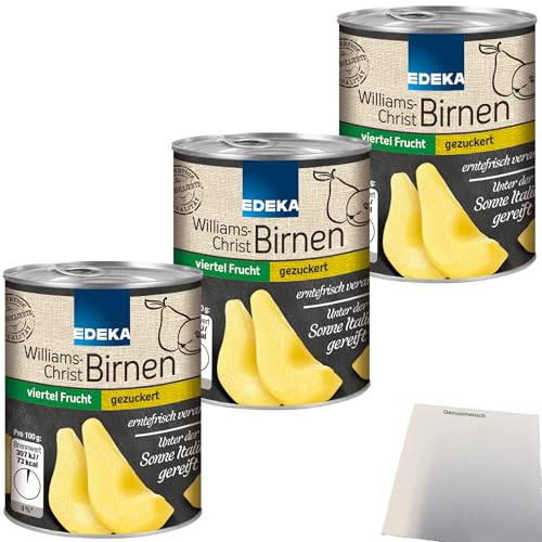 Edeka Williams-Christ-Birnen viertel Frucht gezuckert 3er Pack (3x225g Dose) + usy Block von usy