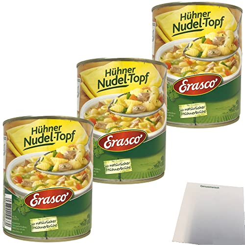 Erasco Hühner-Nudeltopf mit natürlicher Hühnerbrühe 3er Pack (3x800g Dose) + usy Block von usy