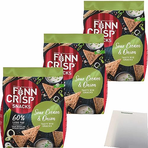 Finn Crisp Snacks Sour Cream & Onion Vollkorn Roggenchips 3er Pack (3x150g Packung) + usy Block von usy