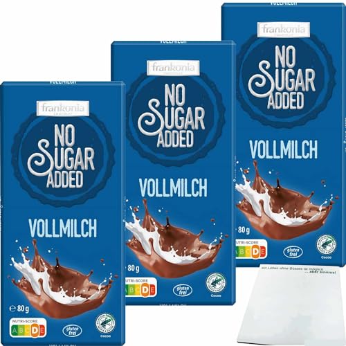 Frankonia Chocolat No Sugar Added Vollmilch Schokolade glutenfrei 3er Pack (3x80g Tafel) + usy Block von usy