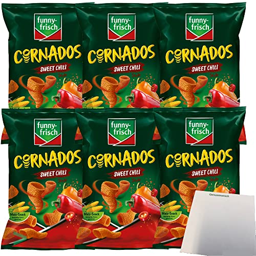 Funny Frisch Cornados Sweet Chili knuspriger Mais-Snack 6er Pack (6x80g Tüte) + usy Block von usy