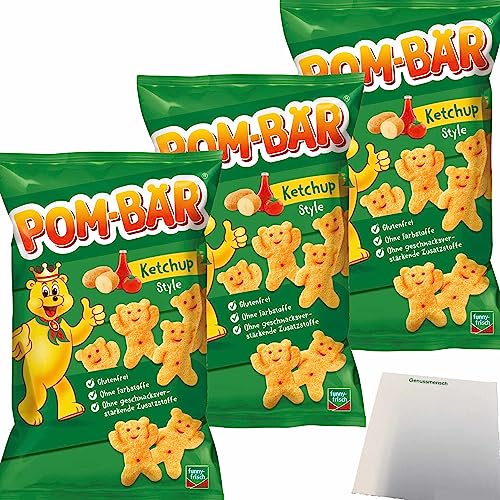 Funny Frisch Pom-Bär Ketchup Kartoffel-Snack Glutenfrei 3er Pack (3x75g Packung) + usy Block von usy