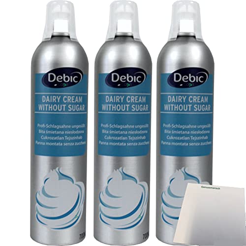 Gastro Sprühsahne ungesüßt 35% von Debic 3er Pack (3x700ml Flasche, blau) + usy Block von usy