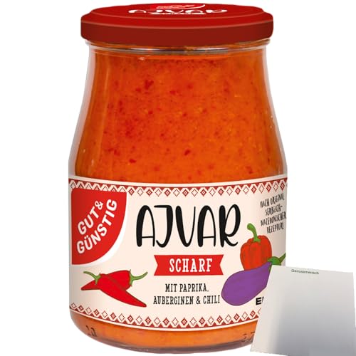 Gut&Günstig Ajvar scharf mit Paprika und Auberginen (340ml Glas) + usy Block von usy