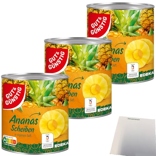 Gut&Günstig Ananas Scheiben in eigenem Saft 3er Pack (3x565g Dose) + usy Block von usy