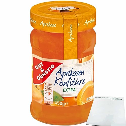 Gut&Günstig Aprikosen Konfitüre extra mit vollem Aprikosen-Aroma und 50% Frucht (450g Glas) + usy Block von usy