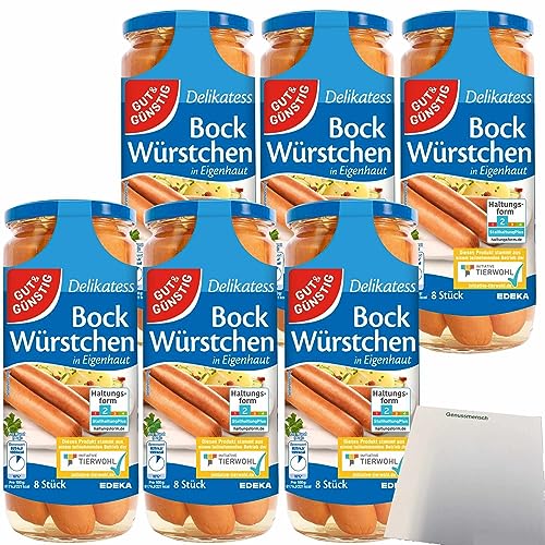 Gut&Günstig Bockwürstchen in Eigenhaut Spitzenqualität 6er Pack (48 Stück 6x720g ATG) + usy Block von usy