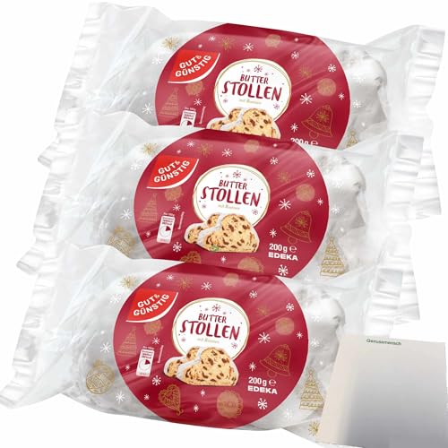 Gut&Günstig Butterstollen mit Rosinen Zitronat Orangeat verfeinert 3er Pack (3x200g) + usy Block von usy