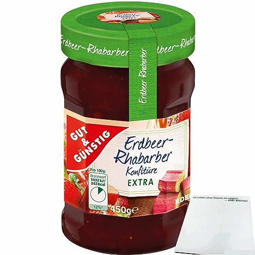 Gut&Günstig Erdbeer-Rhabarbar Konfitüre extra mit 50% Frucht (450g Glas) + usy Block von usy