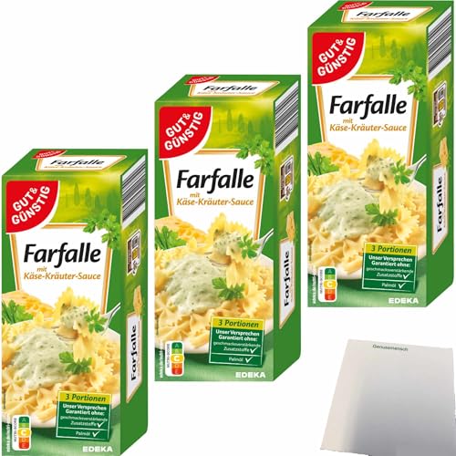 usy Bundle für Gut&Günstig Farfalle mit Käse-Kräuter-Sauce 3er Pack (3x266g Packung) + usy Block von usy