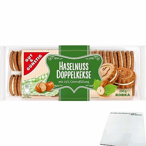 Gut&Günstig Haselnuss Doppelkekse Haselnuss-Gebäck mit Cremefüllung (250g Packung) + usy Block von usy