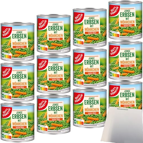 Gut&Günstig Junge Erbsen mit Möhrchen extra fein 12er Pack (12x800g Dose) + usy Block von usy