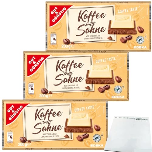 Gut&Günstig Kaffee trifft Sahne weiße Schokolade auf Sahneschokolade mit Kaffee 3er Pack (3x200g Tafel) + usy Block von usy