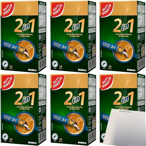 Gut&Günstig Kaffeesticks 2in1 löslicher Bohnenkaffee mit Kaffeeweißer 6er Pack (6x140g Packung) + usy Block von usy