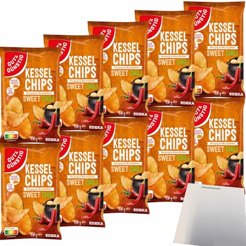 Gut&Günstig Kesselchips Sweet Chili knusprig im Kessel frittiert 10er Pack (10x150g Packung) + usy Block von usy