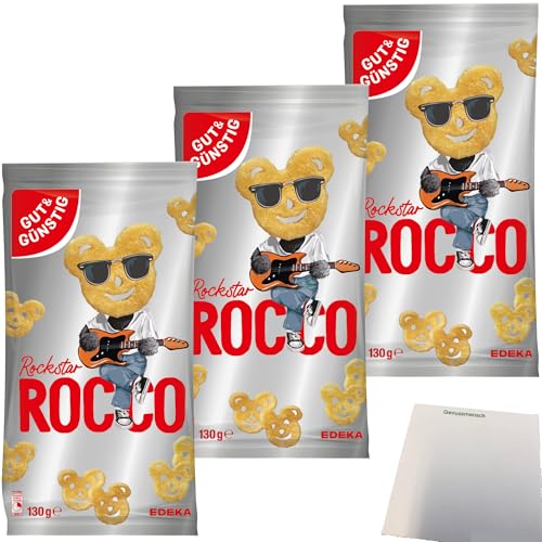 Gut&Günstig Knabbersnack ROCCO Rockstar 3er Pack (3x130g Tüte) + usy Block von usy