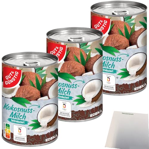 Gut&Günstig Kokosnussmilch fettreduziert 3er Pack (3x400ml Dose) + usy Block von usy