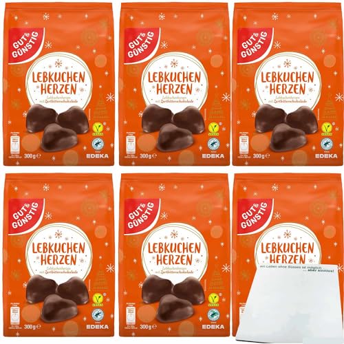 Gut&Günstig Lebkuchenherzen ungefüllt zarte Lebkuchen in Zartbitterschokolade 6er Pack (6x300g Packung) + usy Block von usy