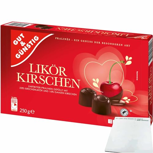 Gut&Günstig Likörkirschen mit Alkohol gefüllte Pralinen (250g Packung) + usy Block von usy