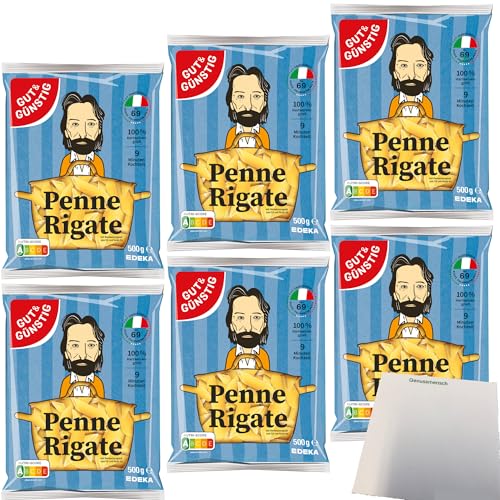 Gut&Günstig Nudeln Penne Rigate Pasta aus Italien 6er Pack (6x500g Beutel) + usy Block von usy