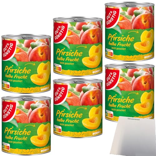 Gut&Günstig Pfirsiche halbe Frucht erntefrisch verarbeitet 6er Pack (6x820g Dose) + usy Block von usy