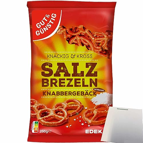 Gut&Günstig Salzbrezel Knabbergebäck Knackig & Cross mit Meersalz (250g Packung) + usy Block von usy