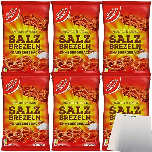 Gut&Günstig Salzbrezel Knabbergebäck Knackig & Cross mit Meersalz 6er Pack (6x250g Packung) + usy Block von usy