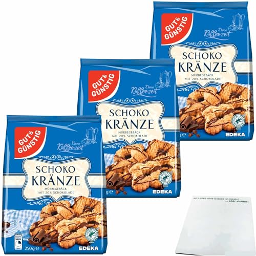 Gut&Günstig Schokokränze Mürbegebäck mit 20 % Schokolade 3er Pack (3x250g Packung) + usy Block von usy