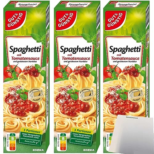 Gut&Günstig Spaghetti mit Tomatensauce und geriebenem Hartkäse 3er Pack (3x397g Packung) + usy Block von usy