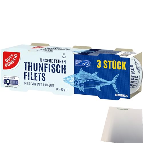 Gut&Günstig Thunfischfilets in eigenem Saft (3x80g Dose) + usy Block von usy