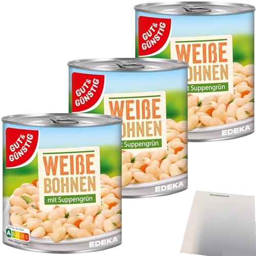 Gut&Günstig Weisse Bohnen mit Suppengrün 3er Pack (3x800g Dose) + usy Block von usy