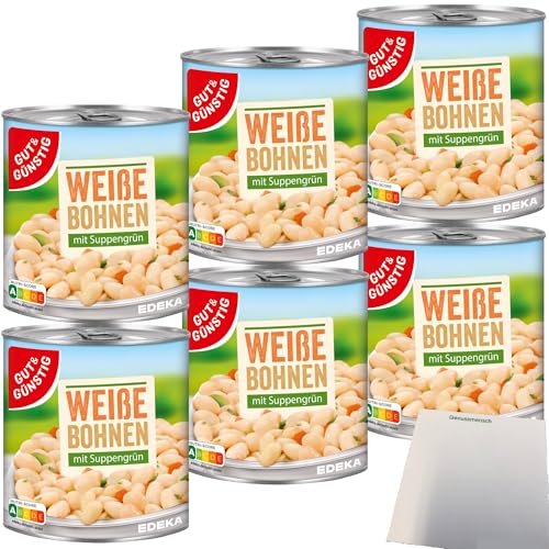 Gut&Günstig Weisse Bohnen mit Suppengrün 6er Pack (6x800g Dose) + usy Block von usy