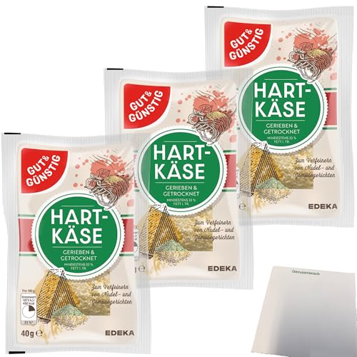 Gut&Günstig geriebener Hartkäse 32% Fett Grated Cheese 3er Pack (3x40g Packung) + usy Block von usy