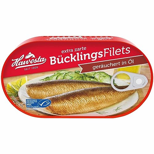 Hawesta Bücklingsfilets geräuchert in Öl MSC (190g Dose) + usy Block von usy